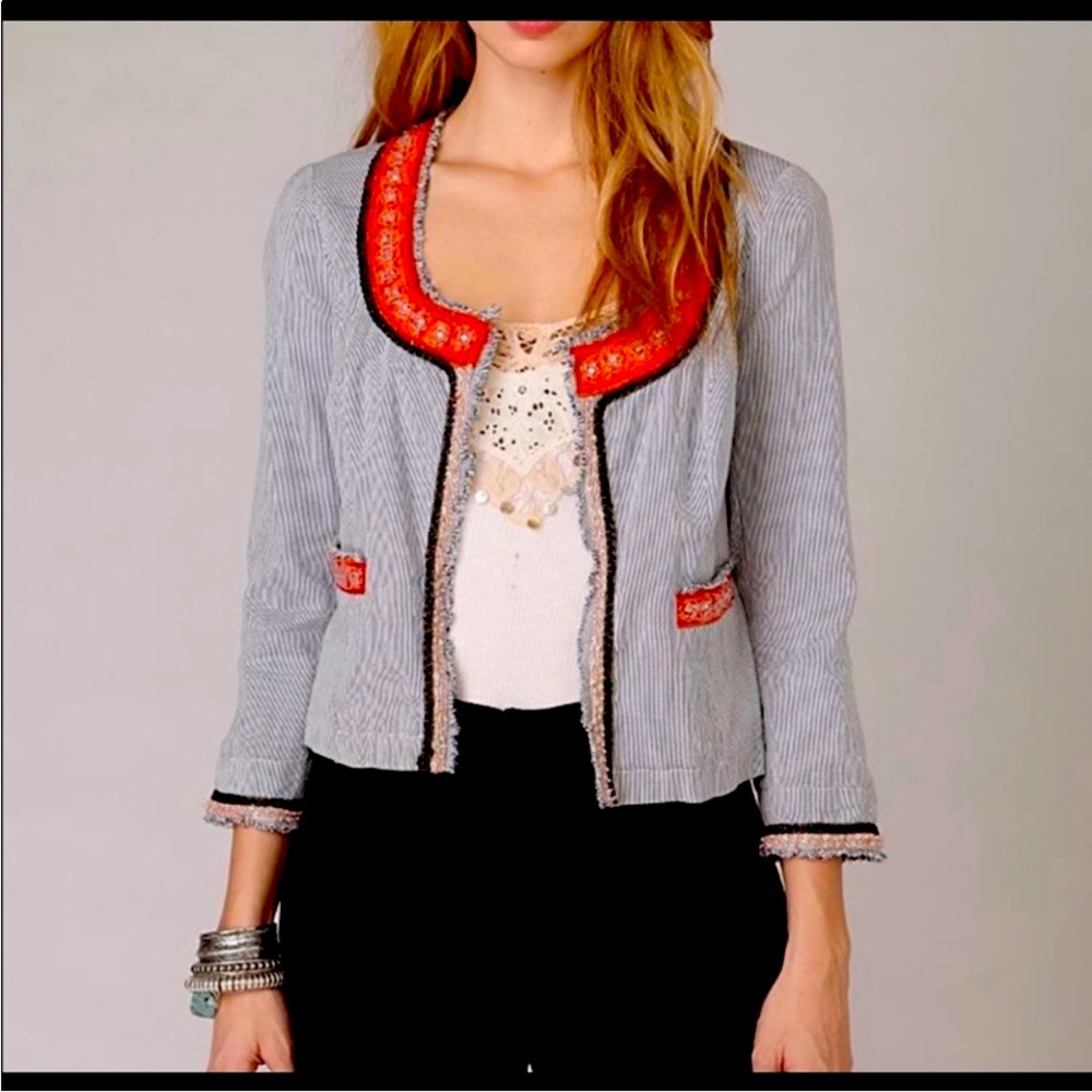 Free People Embellished Striped Blazer size 4